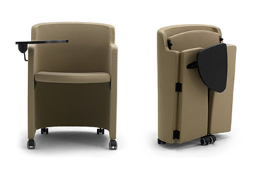 Foldable tub armchairs with writing tablet for conference halls Clac
