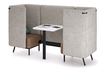 Poltrone e divani office-pod modulari con schienale alto e tavolo a penisola