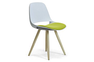 Modern design plastic monocoque chairs with padded seat and wooden legs Cosmo with wooden legs