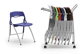 Contemporary design coloured folding seating solutions with trolley for churches and cathedrals Arcade