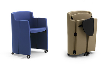 Comfortable tub armchairs with writing tablet for conferences, seminars and training rooms Clac