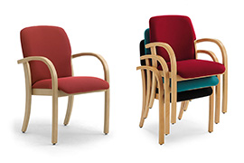 Wooden armchairs with antimicrobial upholstery for healthcare environments Kali