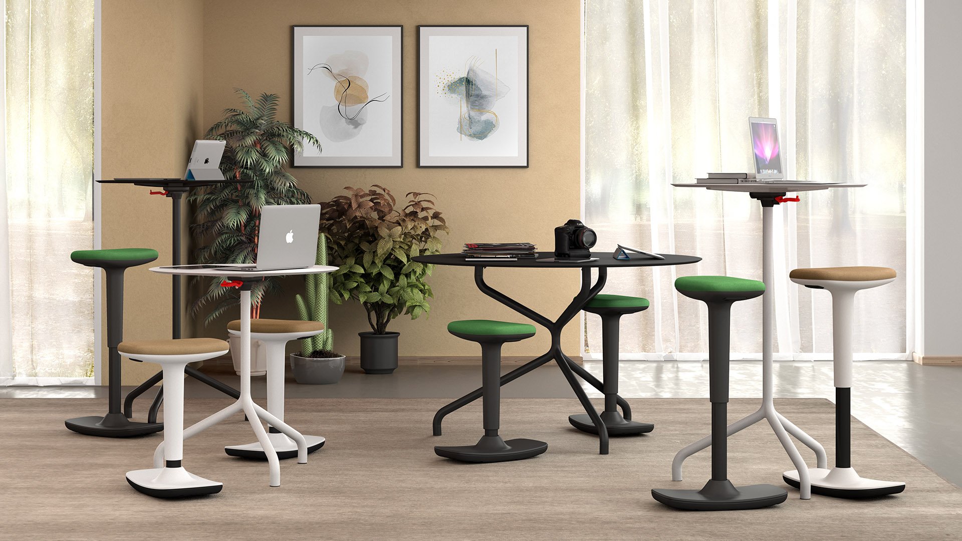 Rocker stool with ergonomic sit for stand-up workstation Twist