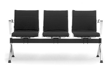 Bench seating system with fixed armrests and upholstered seats Origami Lx