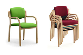 Comode sedie in legno impilabili per arredo camere albergo, hotel, RSA, hospice Kalos