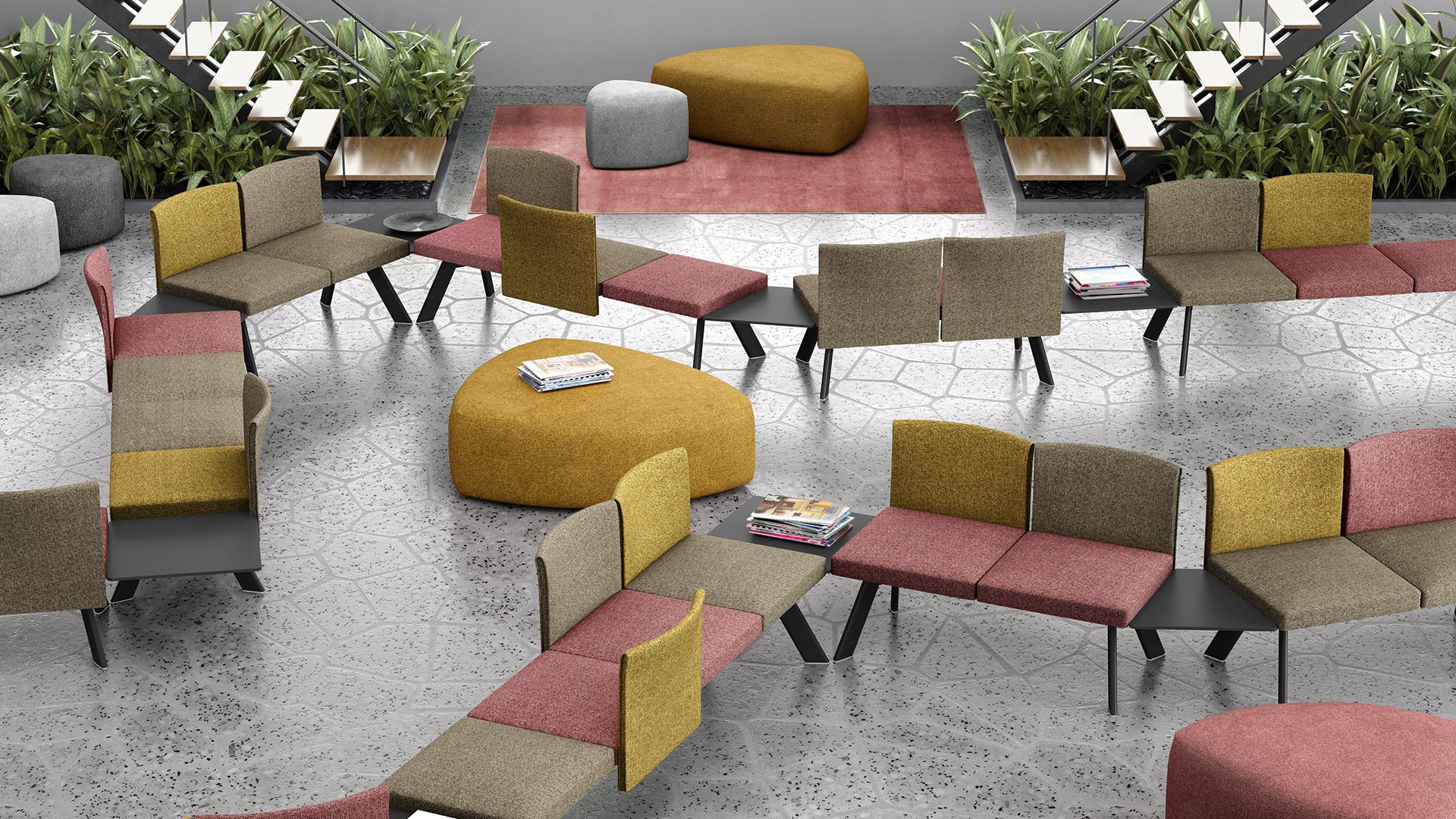 panca modulare per lounge pubbliche open-space