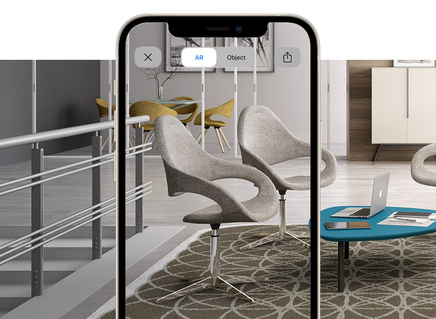 sedie e poltrone lounge dal design moderno e avvolgente per area attesa con la realta' aumentata Samba Plus