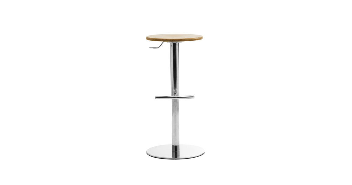 Nora Stool Sgabello Da Bar In Legno Di Gomma Con Seduta Imbottita In Pelle - Altezza 63,5 Cm - Senza Schienale, Con Poggiapiedi - Per Cucina E Isole