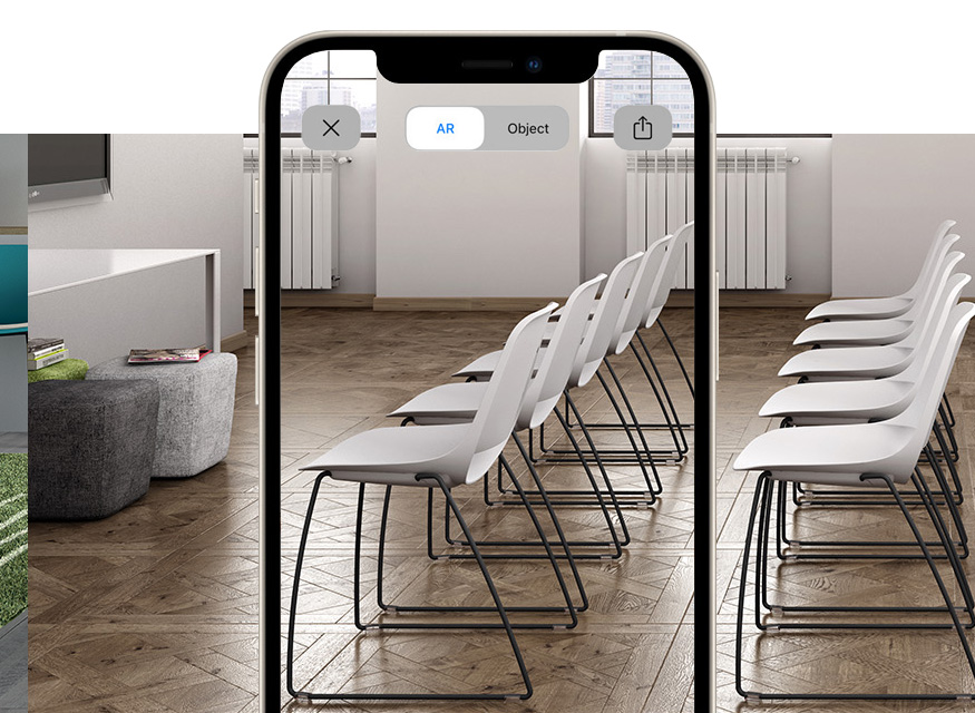 View the modern design monocoque chair with sled base for congress and seminar room with augmented reality Cosmo