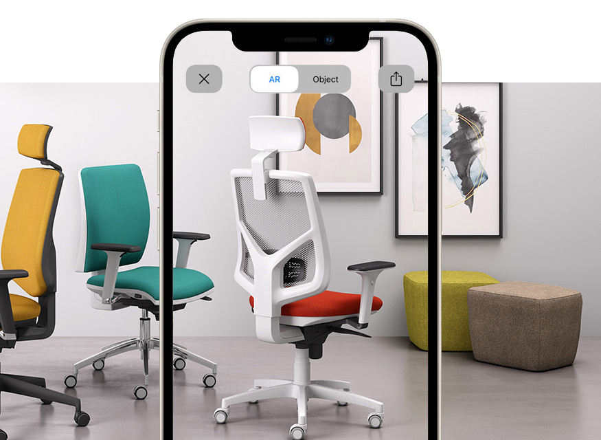 Minimal style mesh armchair with headrest with augmented reality Active-RE